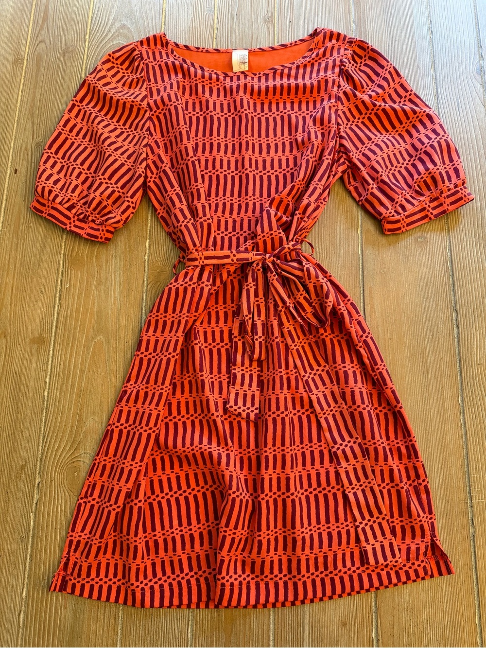 Francesca’s orange Patterned Tie-Waist Short Dress